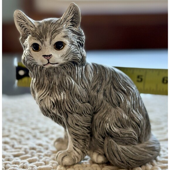 Vintage Grey Persian Cat Figurine Ceramic Hand Made painted 5.5” - Picture 7 of 7